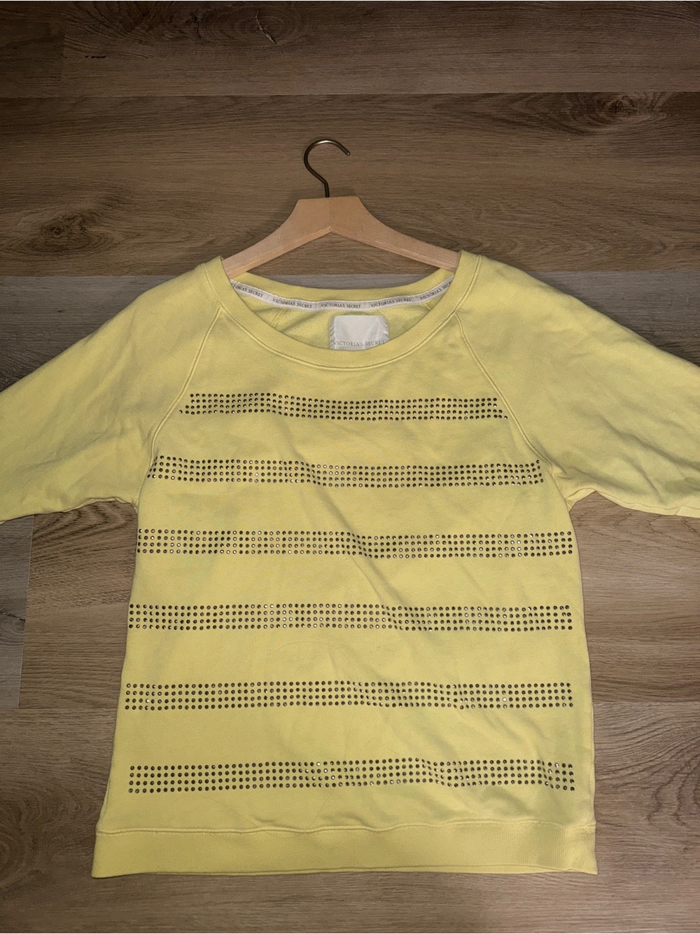 Victoria's Secret Pale Yellow Studded Short-Sleeve Sweatshirt